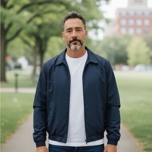 Covington Men's Bomber Jacket Size L Navy Blue Full Zip  Collar Pockets